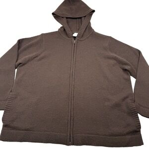 Women's Loose Hoodie 2XL Brown Knit Pockets Long Sleeve Full Zip Butterfly Label